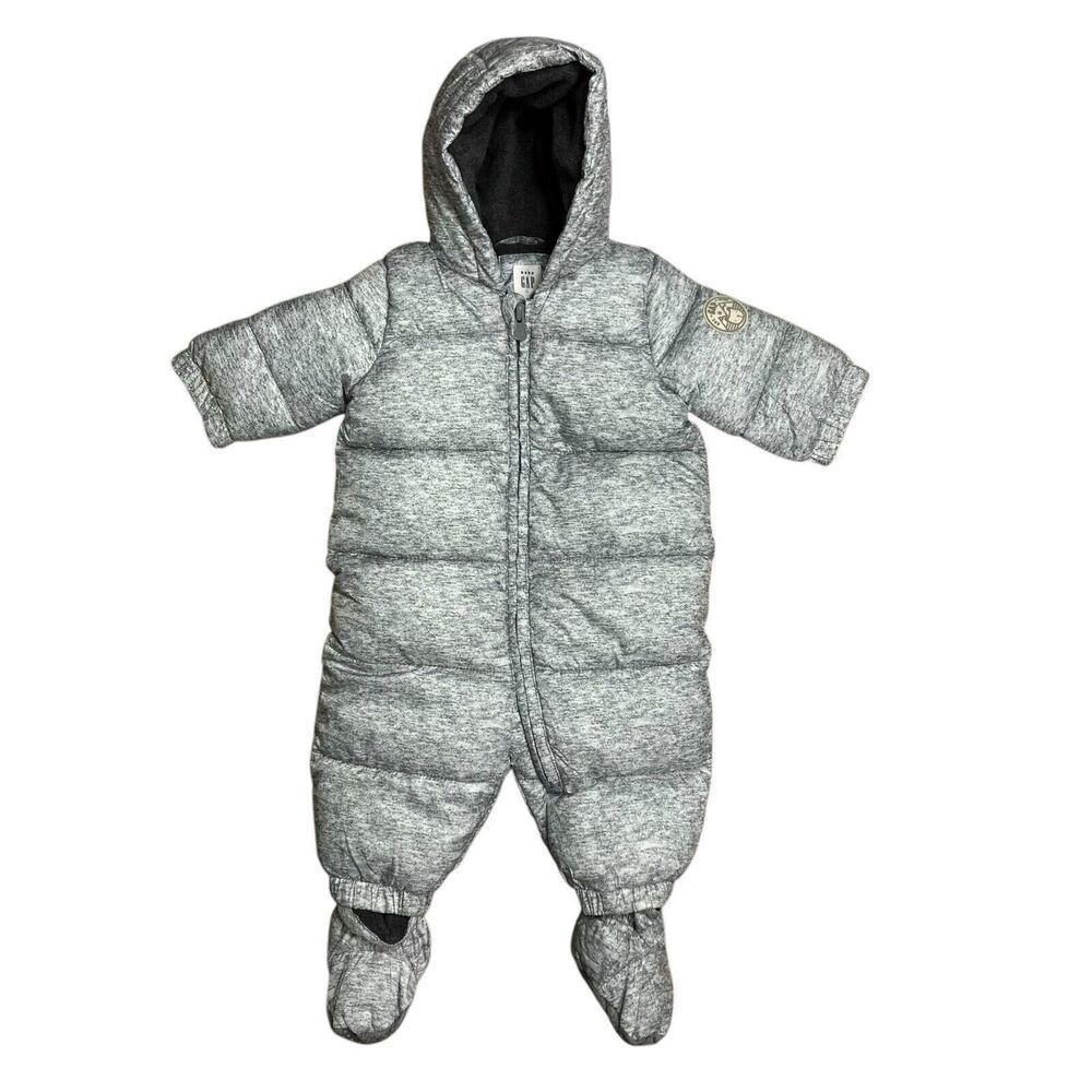 Baby Gap 0-6 Months Grey‎ Down Insulated Bunting Snowsuit Fleece Booties Puffer